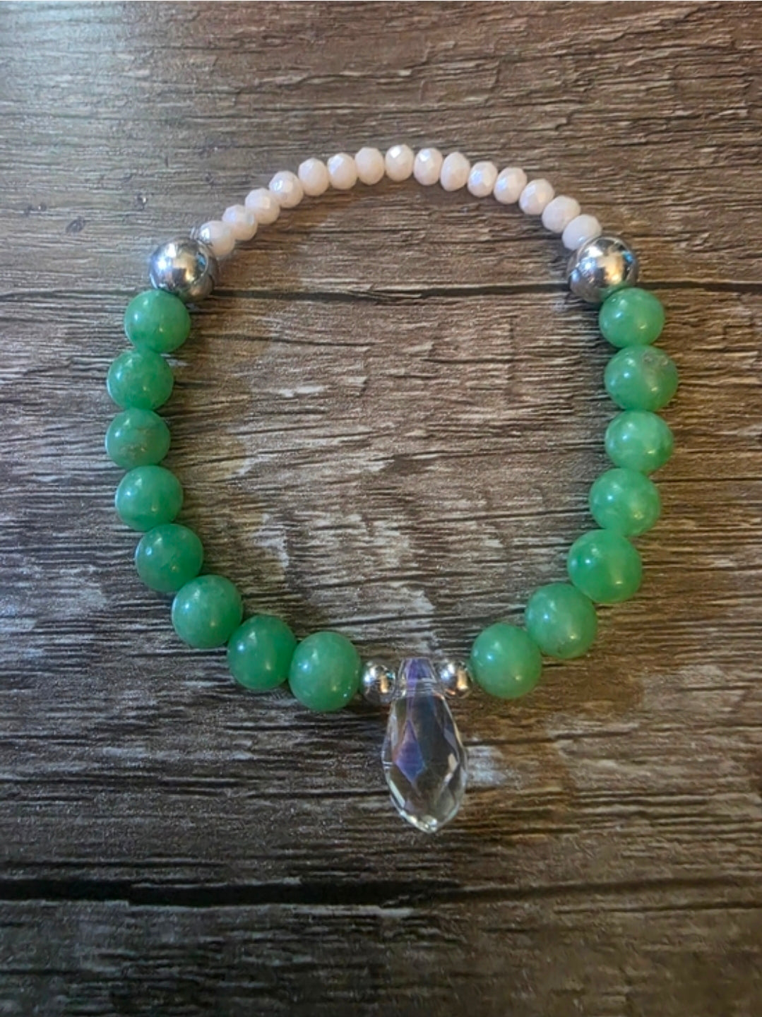 Boho Jade Stretch Bracelet with Crystal Charm