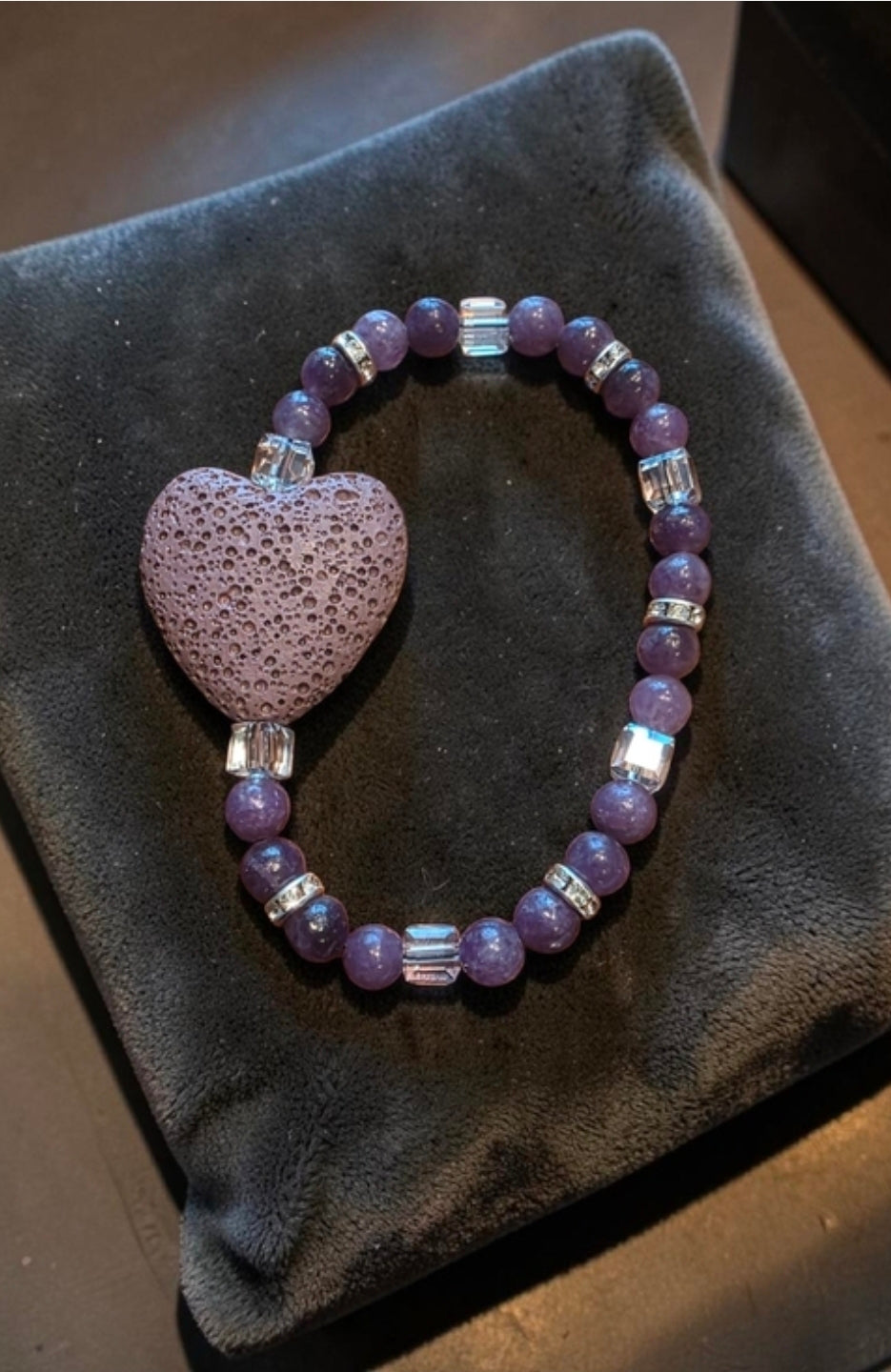 Styleandstone Handmade Purple Jadeite & Lava Stone Heart Bracelet