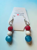 Styleandstone Red White Blue Lava Rock Patriotic Dangle Earrings