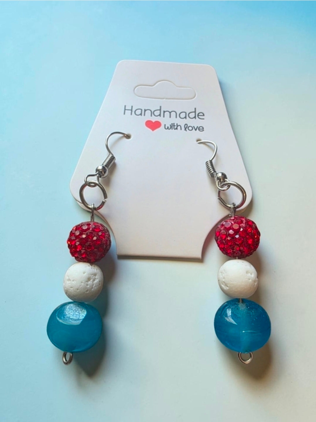 Styleandstone Red White Blue Lava Rock Patriotic Dangle Earrings