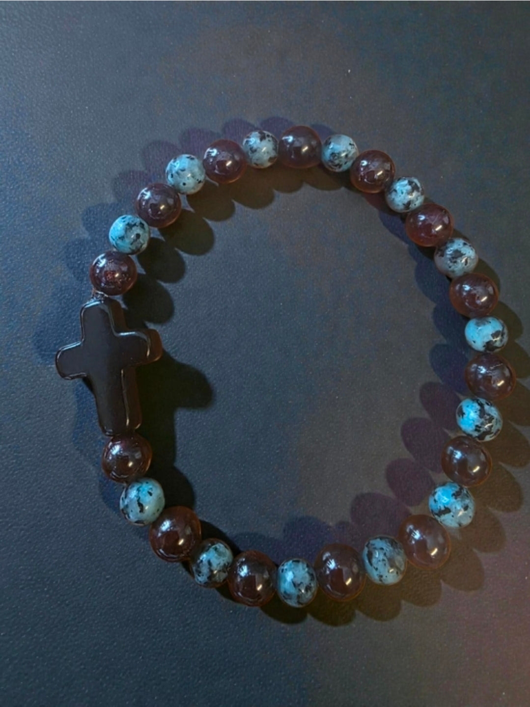 Handmade Turquoise & Glass Beaded Cross Stretch Bracelet